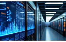 Digitale Schalttafel mit IoT-Sensoren und Datenvisualisierungen in einer Fabrikumgebung