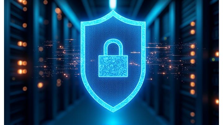 Digitales Schild mit verschlüsselten Datenströmen symbolisiert industrielle Cybersicherheit