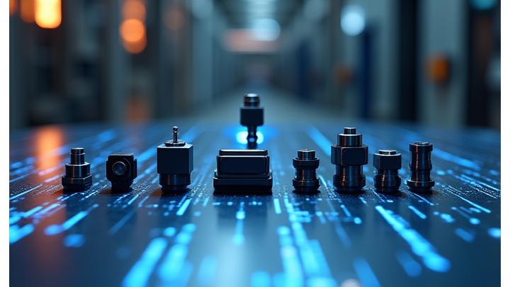 Vielfältige industrielle Sensoren (Vibration, Temperatur, Druck, Vision) in einer modernen Produktionsanlage