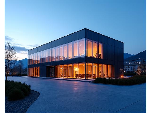 Moderne Produktionsanlage von AlpenForge Instruments in Luzern bei Sonnenuntergang